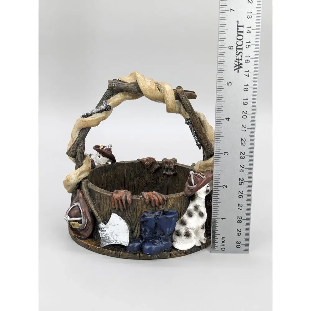 Decorative Firehouse Dalmation Fireman Ladder Hose Basket Handle Resin 5.25